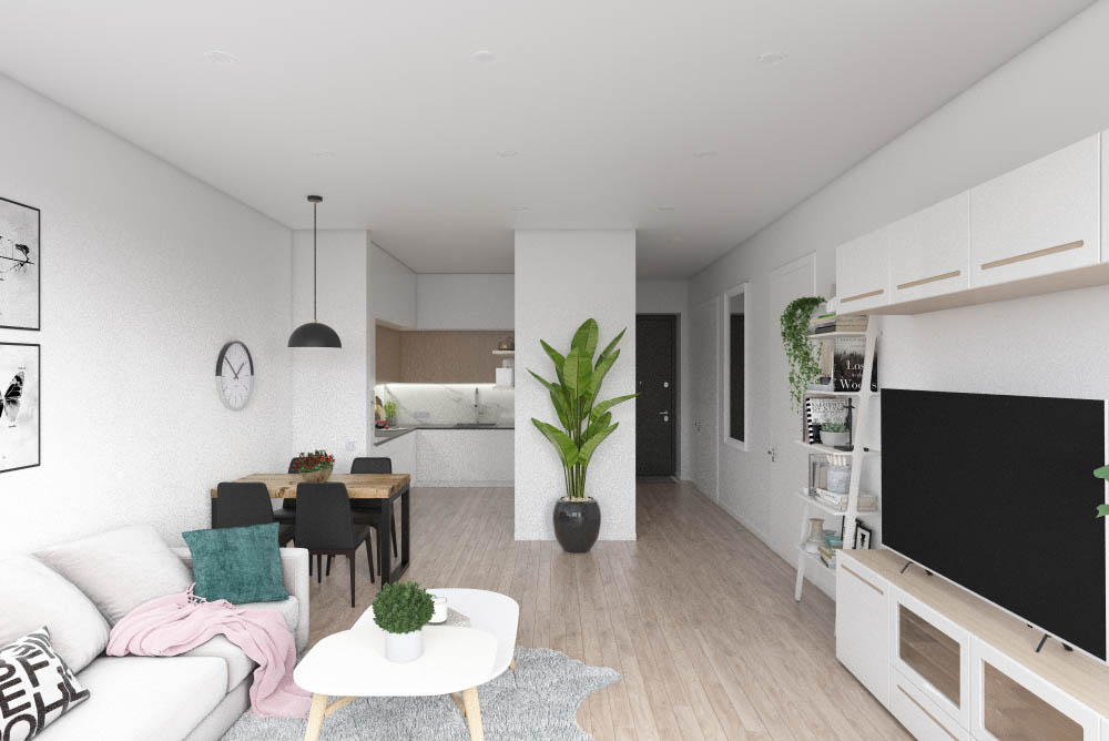 Living room mapped out with a floor plan creator